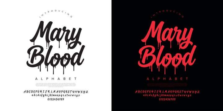 Mary Blood handwritten script font with dripping blood effect for horror story and gothic wedding invitation