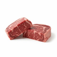 Obraz premium Two pieces of raw beef with visible marbling and rich red color