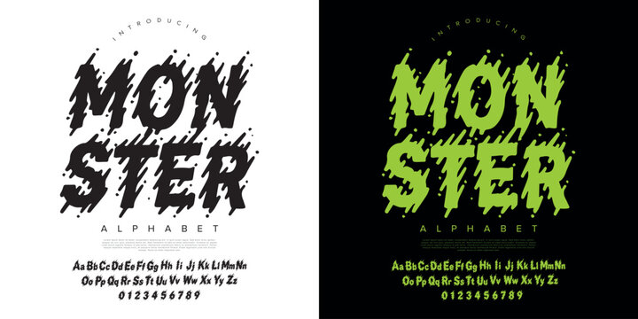 Monster horror liquid font with dripping slime effect alphabet for halloween party and spooky movie design