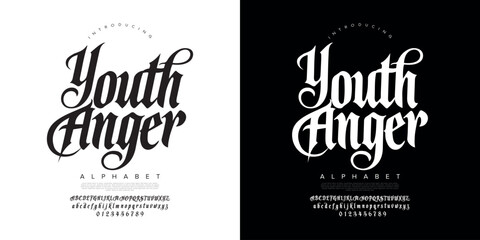 Youth Anger gothic blackletter font with decorative vintage alphabet for tattoo apparel and metal music branding © Kiki