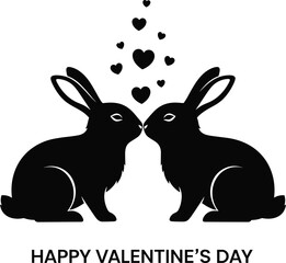 Obraz premium Valentine rabbit illustration set, holiday love artwork design, romantic vector motif, bold graphic icon, black white affection symbol