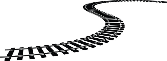 Railroad track illustration set, transportation railway artwork design, travel vector motif, bold graphic icon, black white engineering symbol © Retu