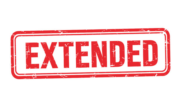 A vibrant red rectangular stamp boldly displaying the word 'extended' in capital letters