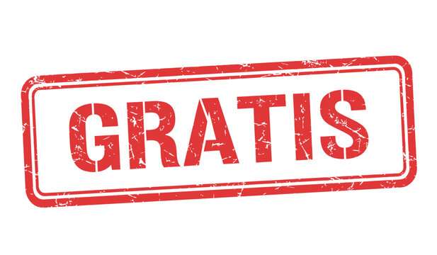Title a red rubber stamp with the word 'gratis' prominently displayed indicating free or complimentary offerings