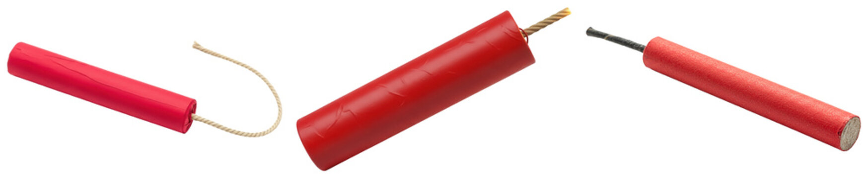 Red dynamite sticks isolated on a transparent background, depicting danger and explosive power.