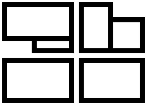 Minimalist black line icon representing a treemap chart with four distinct rectangular segments symbolizing data visualization business analytics and financial planning on a clean