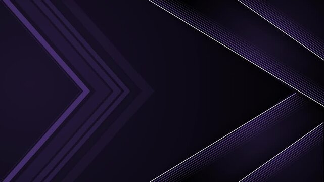 Dark geometric chevron background animation, Abstract background with layered chevrons on left and diagonal metallic-lined stripes on right