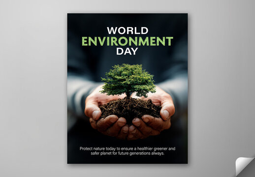 Editable World Environment Day Social Media Post Template with Human Hands Holding Small Tree Photo for Nature Protection.