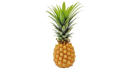 Fototapeta premium Ripe golden pineapple fruit with vibrant green spiky crown, isolated on transparent background for tropical food advertising and recipes