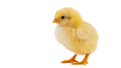 Obraz premium Fluffy yellow baby chick with soft downy feathers and tiny orange feet, isolated on transparent background for springtime designs
