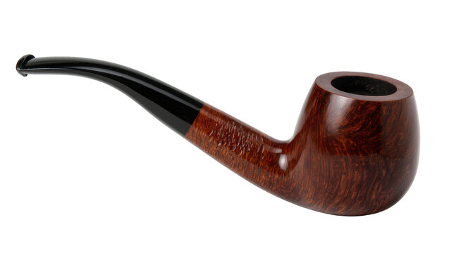 Elegant dark brown briar smoking pipe with smooth polished wood grain, isolated on transparent background for luxury lifestyle advertising