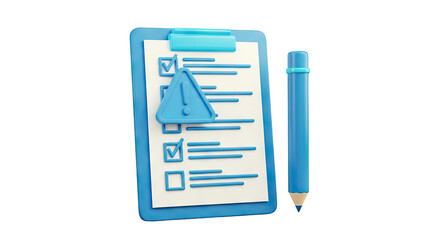 Fototapeta premium Checklist with Warning Sign and Pencil