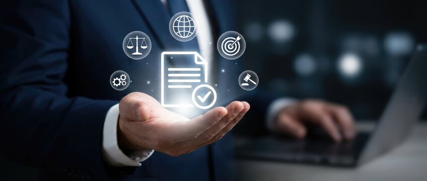 Document management and legal compliance strategies corporate office infographic professional environment close-up perspective effective business solutions