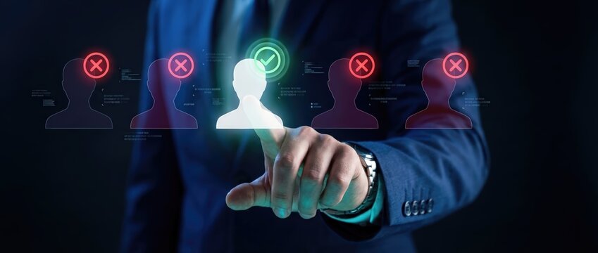 Evaluating candidates with digital assessment techniques office setting image of selection process dark background professional viewpoint recruitment concept for maximum efficiency