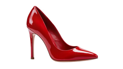 Elegant scarlet women s high heel shoe with pointed toe and slender stiletto heel, isolated on...