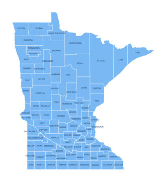 Minnesota County Map, Detailed Vector Illustration of USA Administrative Boundaries