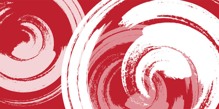 Abstract grunge swirl design with bold red background and large circular brush strokes forming spiral patterns, Modern artistic style