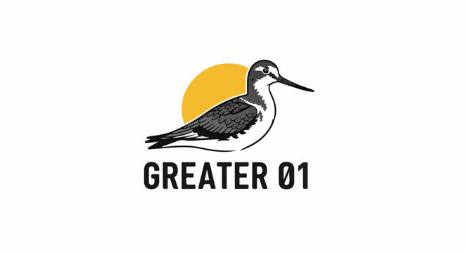 Minimalist logo featuring a sandpiper bird in silhouette against a yellow sun