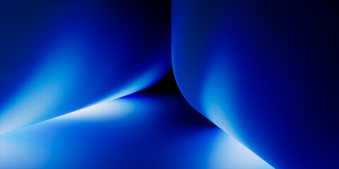 Obraz na płótnie Canvas Abstract blue neon glow with dark vertical spike silhouette rising from luminous wave. Futuristic digital background for technology and luxury design projects.