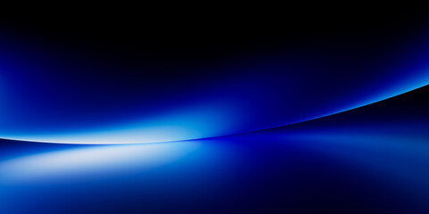 Plakat Luminous blue neon ribbon flowing diagonally across deep dark space. Smooth glowing wave abstract background perfect for digital design and modern presentations.