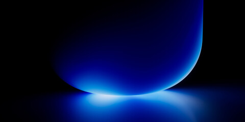 Blue glowing curved arches emerging from deep darkness. Abstract neon shapes on black background for dramatic futuristic design, sci-fi visuals, and digital art.