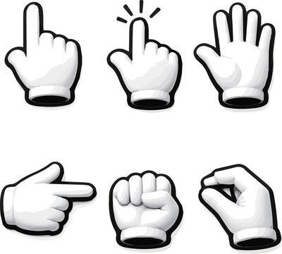 Create a realistic kinds of deferent 3d hand cursor vector art with white background.