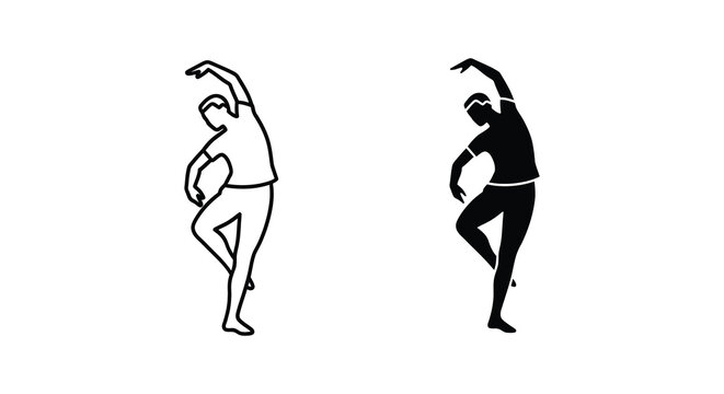 Two figures stretching in dynamic poses a striking black silhouette