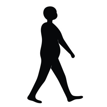 Silhouette of a Person Walking with a Full Figure on White Background