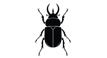 A striking black silhouette depicts a rhinoceros beetle viewed from directly above high quality professional detailed © Bsicon02