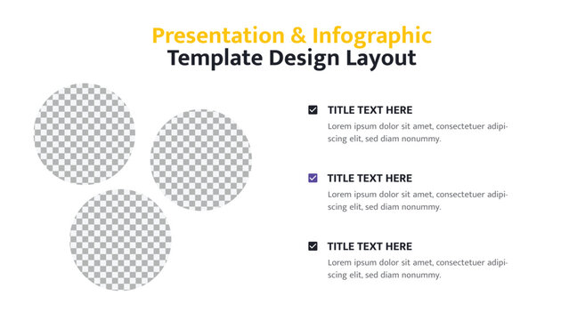 Infographic template with three circular photo placeholders and bullet point text sections