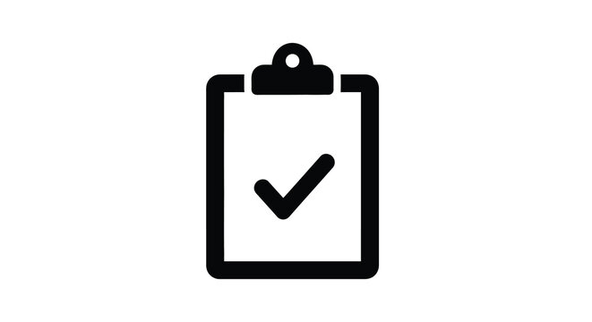 A simple black icon depicts a clipboard with a checkmark indicating task completion high quality professional
