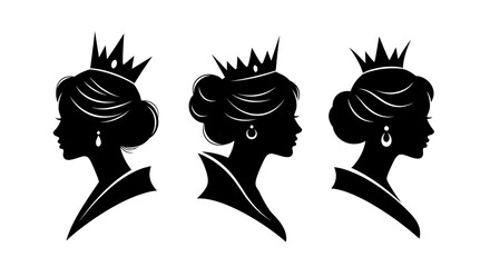Silhouette of Three Queens with Crowns and Earrings. © Intan
