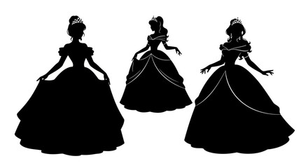 Silhouette of Three Princesses in Elegant Gowns. © Intan