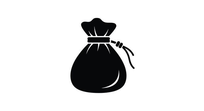 A simple black silhouette depicts a drawstring bag commonly used for storage or gifts high quality