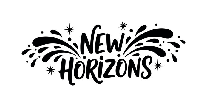 New Horizons. lettering and all elements in black. Vector style. AWhite background. Pure white background. Perfect isolation and visual consistency. Bold
