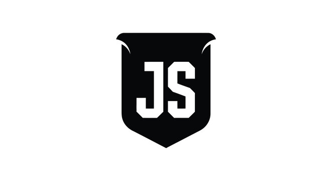 Black shield emblem displaying js letters a striking silhouette