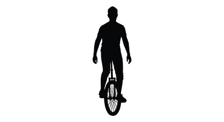A man riding a unicycle against a white background silhouette © njhasan