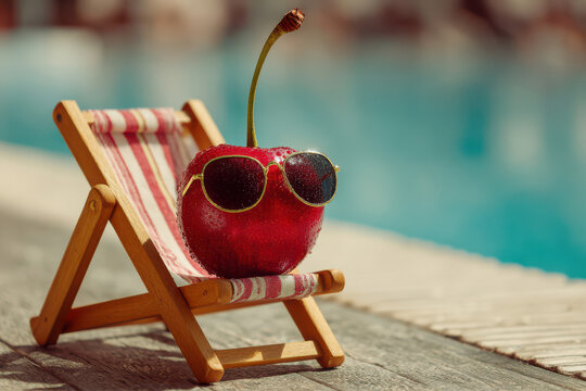 cool cherry with Sunglasses Relaxing by Pool