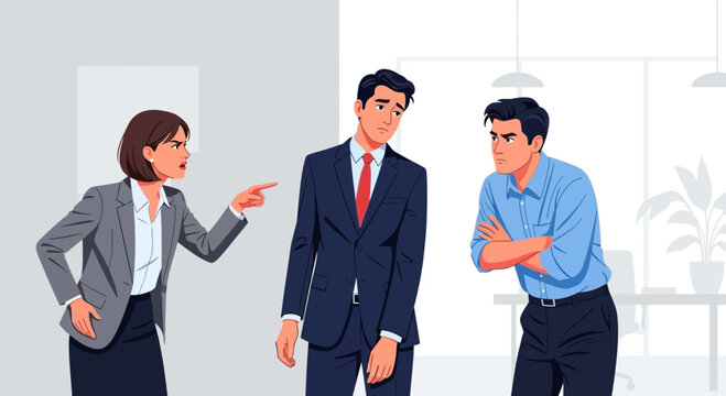 Business conflict between colleagues in office setting.