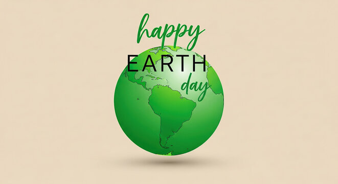 Happy earth day illustration with green globe and leafy design