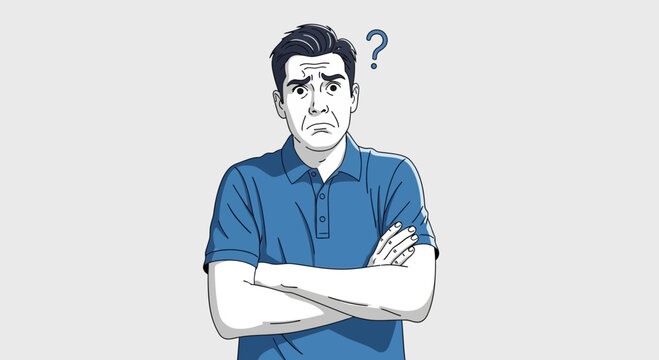 Confused Man With Question Mark Above Head.