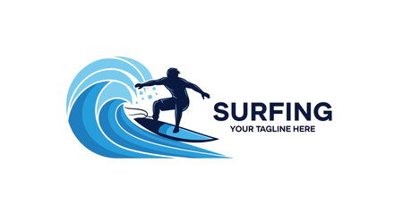 Fototapeta premium Surfing Wave Illustration – Surfer Riding Ocean Wave Water Sport Concept