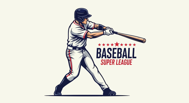 Baseball Player Swing Illustration &ndash; Professional Batter Sport Action Concept