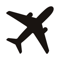 Obraz premium Black Airplane Icon Isolated on White Background Represents Aviation Industry
