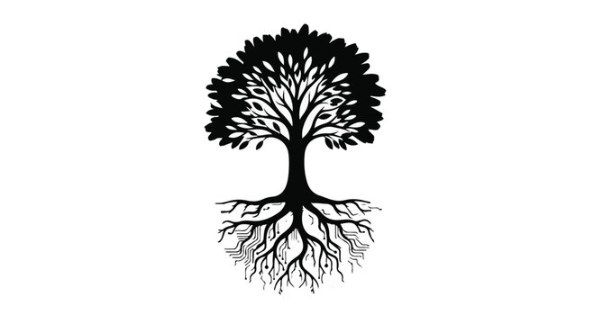 tree roots growing underground silhouette