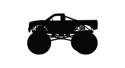 Black silhouette of a large monster truck with oversized tires silhouette © Kuntol02