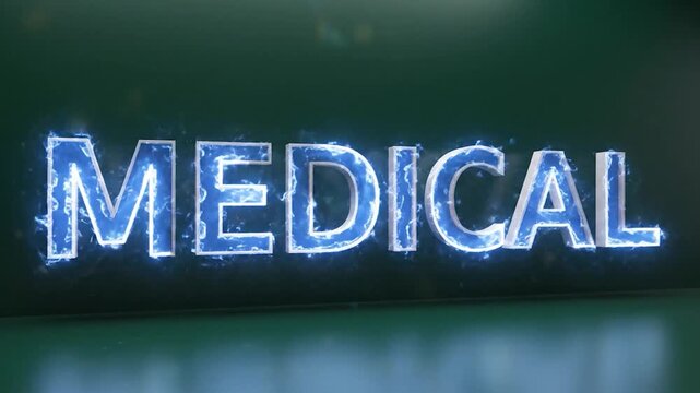 Glowing blue energy surrounds the word medical, representing health and science