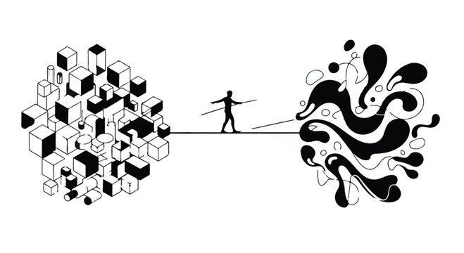 man balancing between order and chaos abstract