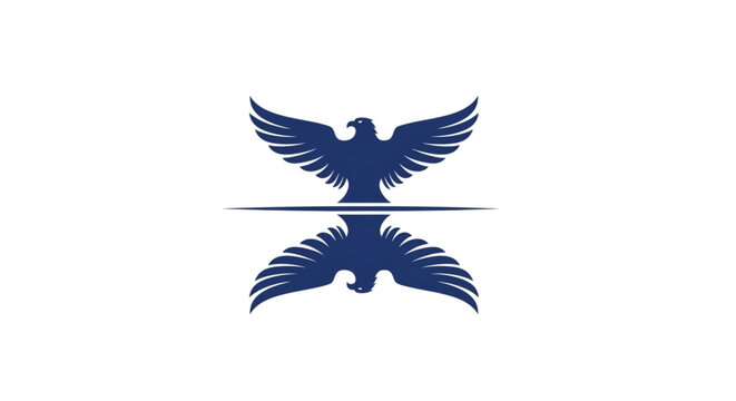 A symmetrical blue eagle logo featuring a majestic bird with outspread wings reflected across a horizontal axis. This clean, minimalist silhouette conveys power, freedom, and balance. Ideal for logo.