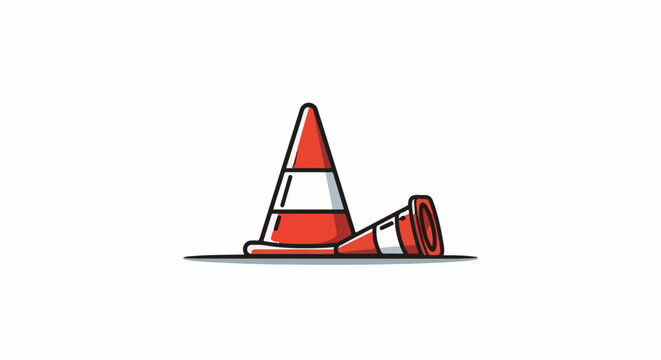 Two cartoon traffic cones, one upright, one tilted on white background